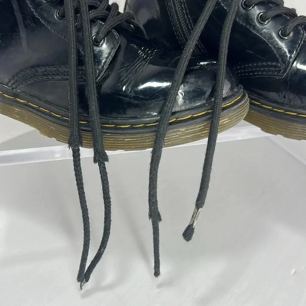 Dr. Martens 1460J Black 8-Eye Patent Leather Lace-Up/Zip-Up Combat Boots Size 2